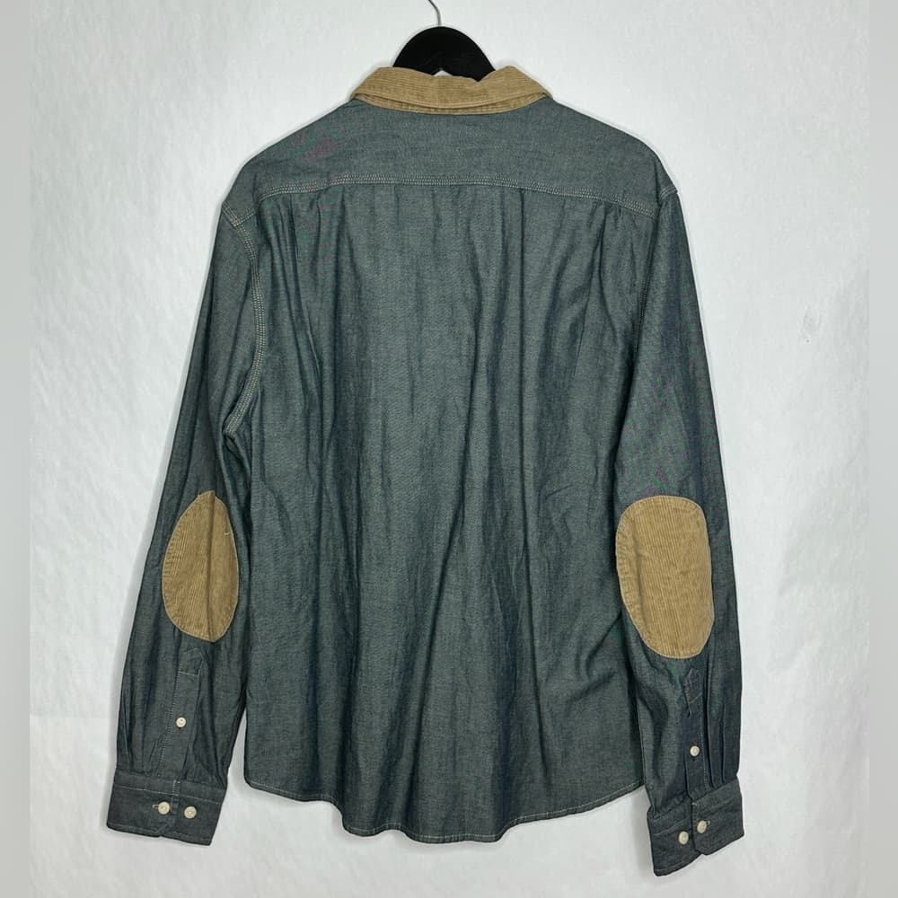 Nautica Chambray Button Down Shirt Corduroy Collar Elbow Patch Size XL Preppy - Thumbnail 3