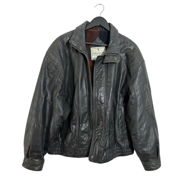John Ashford Black Vintage Genuine Leather Zip Front Jacket Mens Size X-Large XL - Thumbnail 9