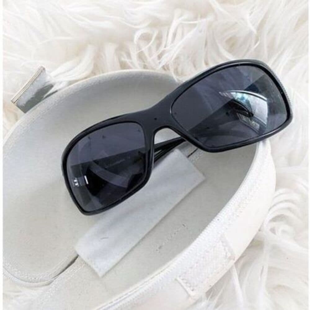 D&G Dolce and Gabbana Vintage Y2K Black 8009 "Studded" Rectangle Sunglasses - Thumbnail 3