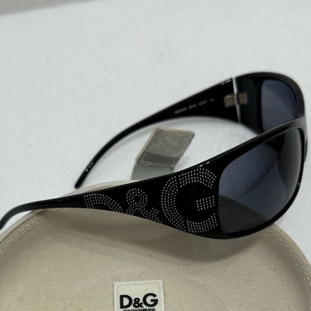 D&G Dolce and Gabbana Vintage Y2K Black 8009 "Studded" Rectangle Sunglasses - Thumbnail 10