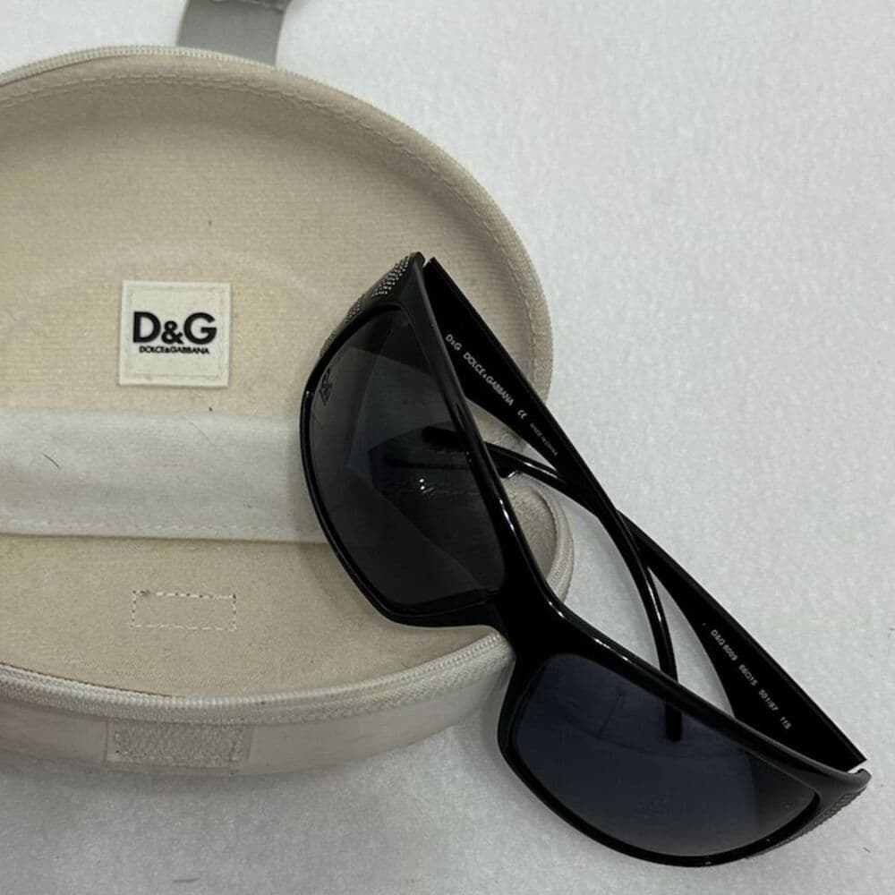D&G Dolce and Gabbana Vintage Y2K Black 8009 "Studded" Rectangle Sunglasses - Thumbnail 9