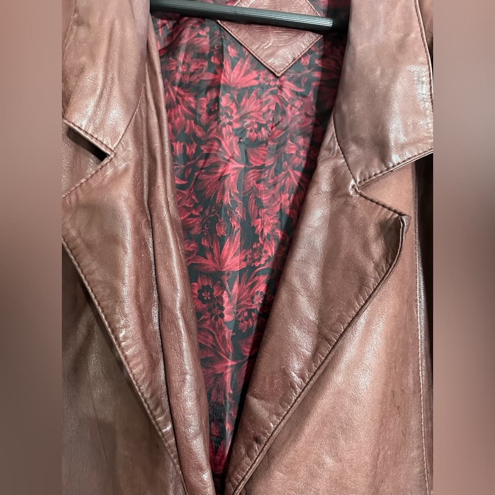 JF J. Ferrar Leather Trench Coat Brownish Red Vintage 80s 90s Large (SEE NOTES) - Thumbnail 2
