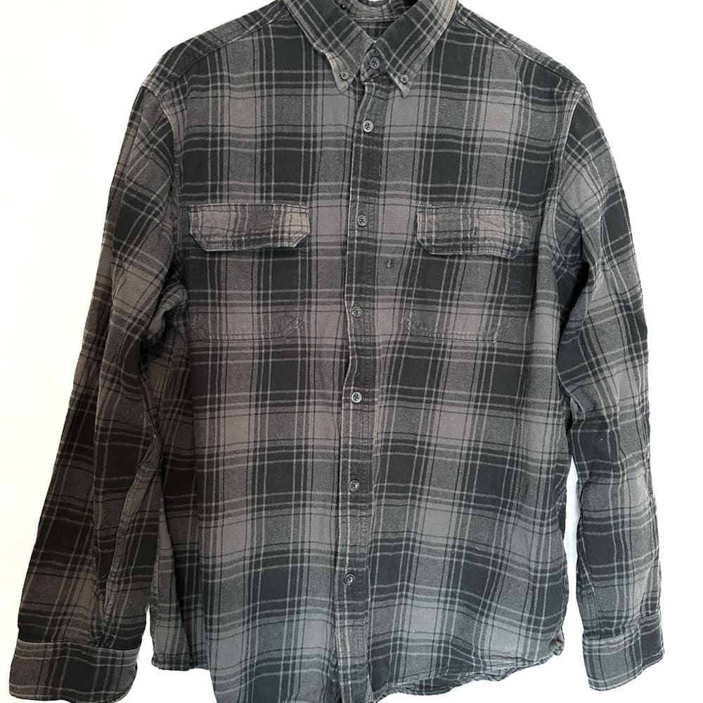 Faded Glory Black Grey Plaid Flannel Button Down Shirt Size XL (46–48) - Thumbnail 4