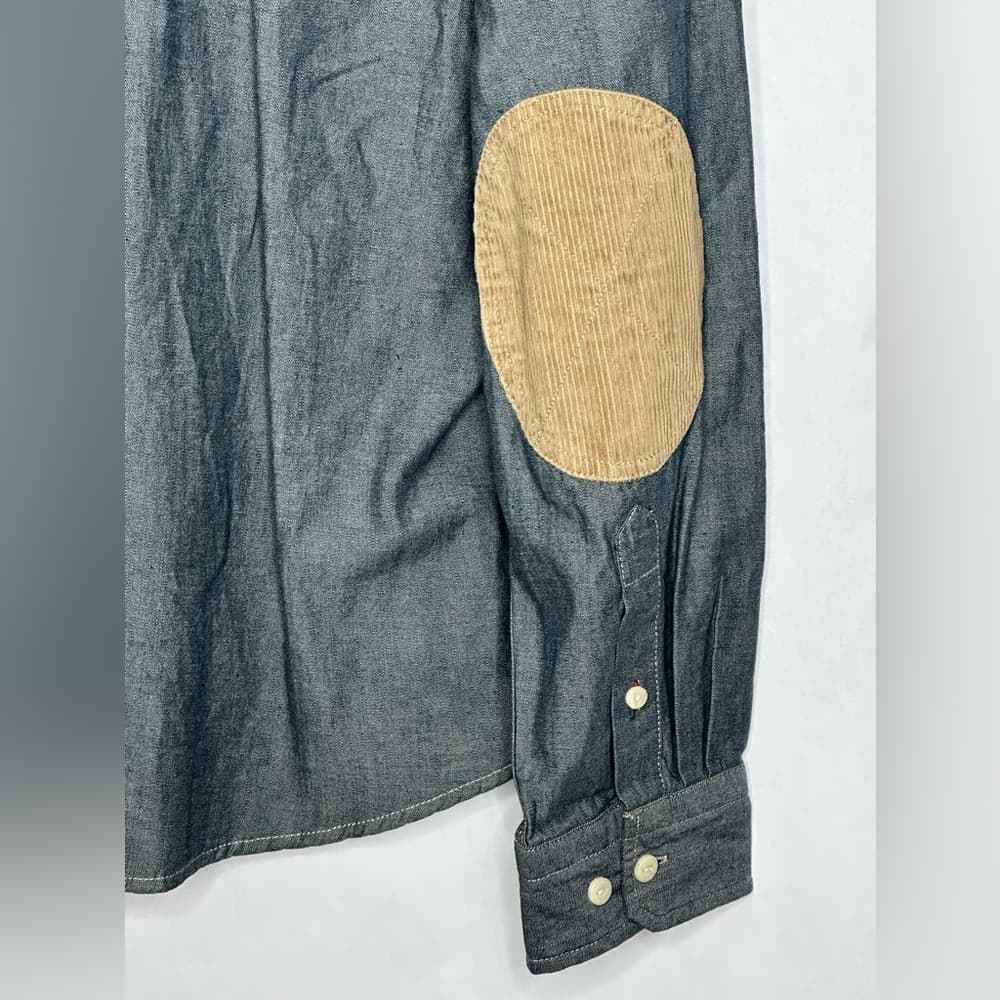 Nautica Chambray Button Down Shirt Corduroy Collar Elbow Patch Size XL Preppy - Thumbnail 4