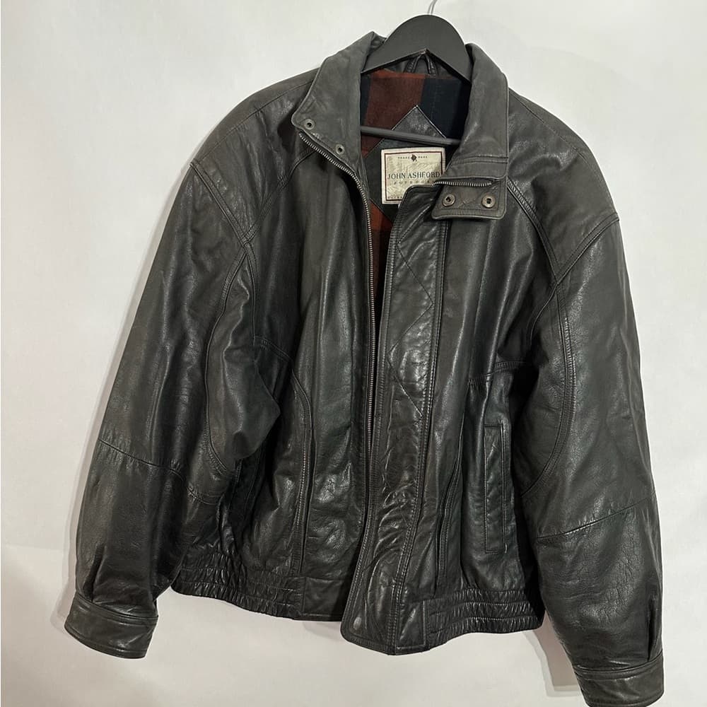 John Ashford Black Vintage Genuine Leather Zip Front Jacket Mens Size X-Large XL