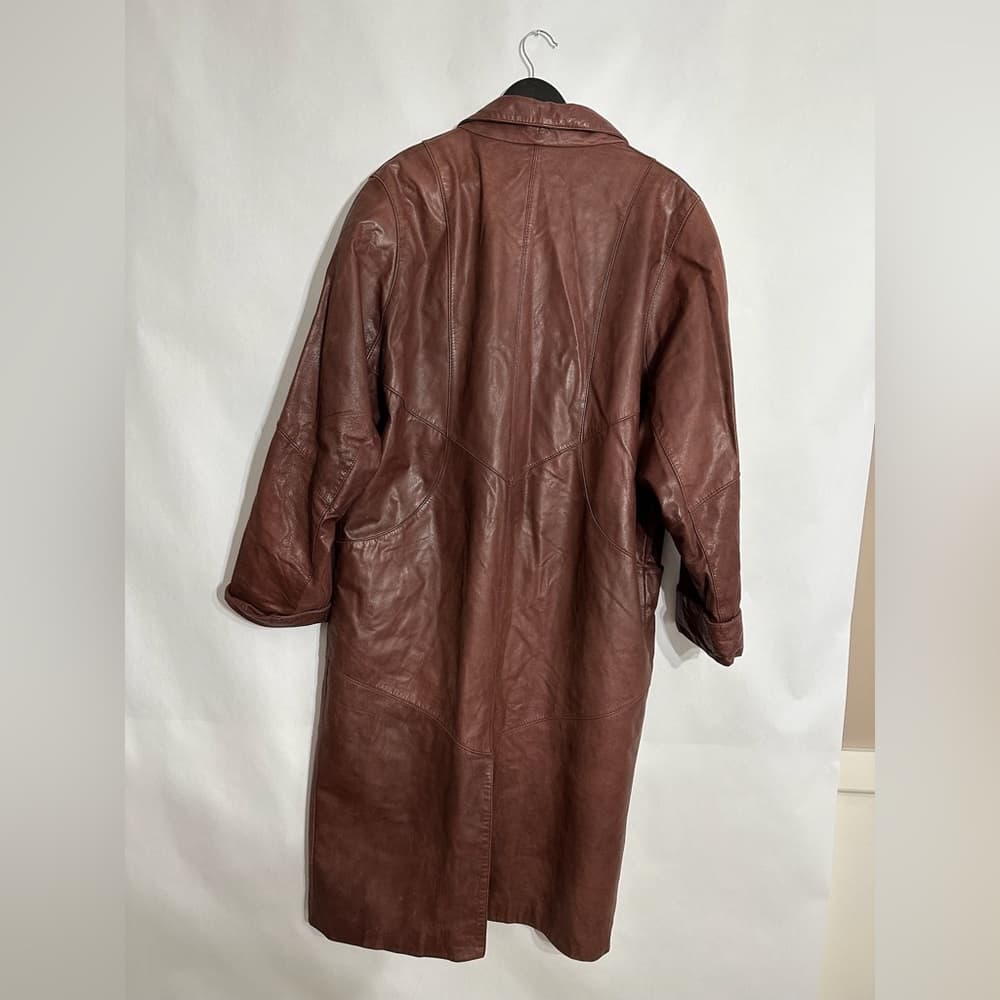 JF J. Ferrar Leather Trench Coat Brownish Red Vintage 80s 90s Large (SEE NOTES) - Thumbnail 6