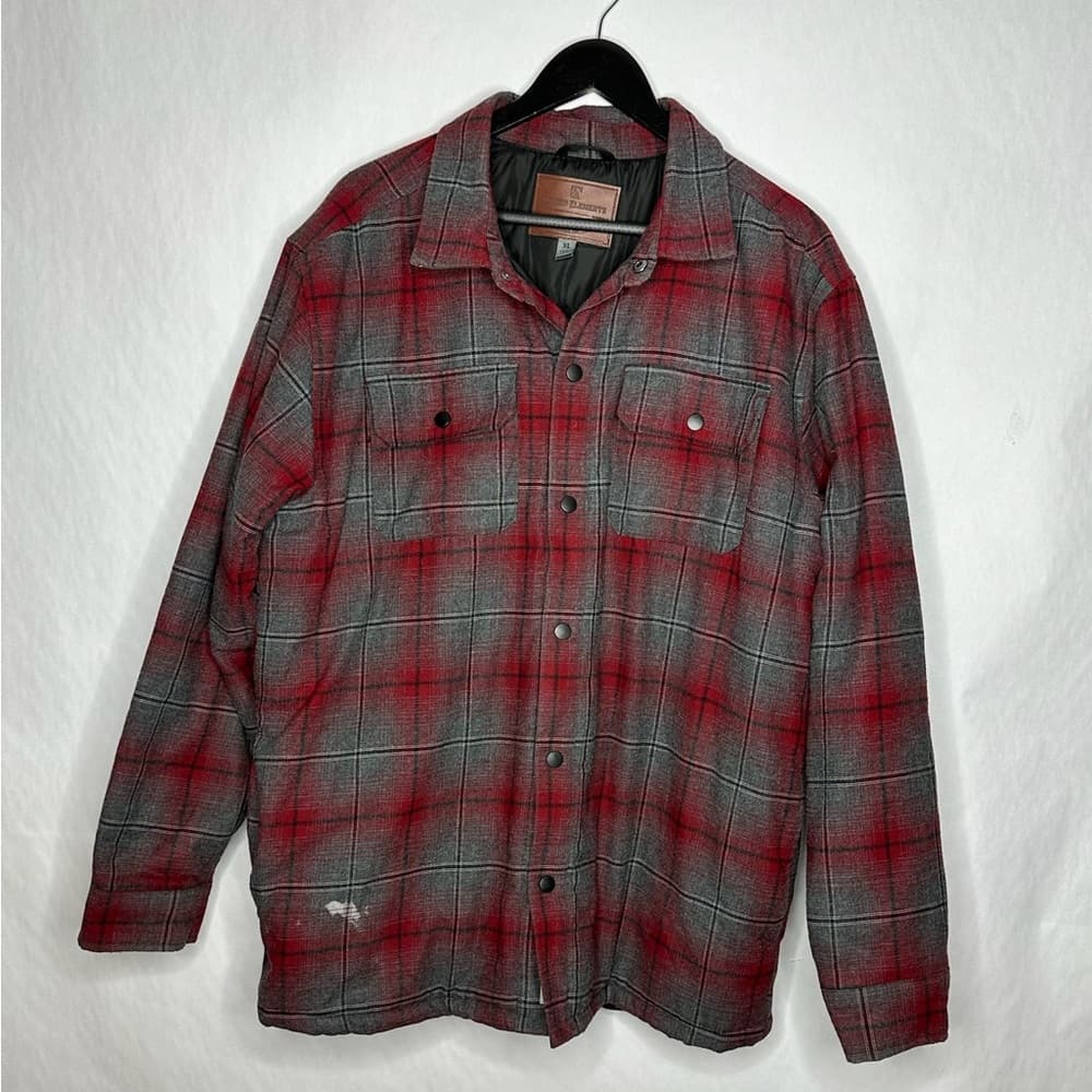 Rugged Elements Red Gray Plaid Snap Front Shirt Jacket Shacket XL SEE NOTE - Thumbnail 5