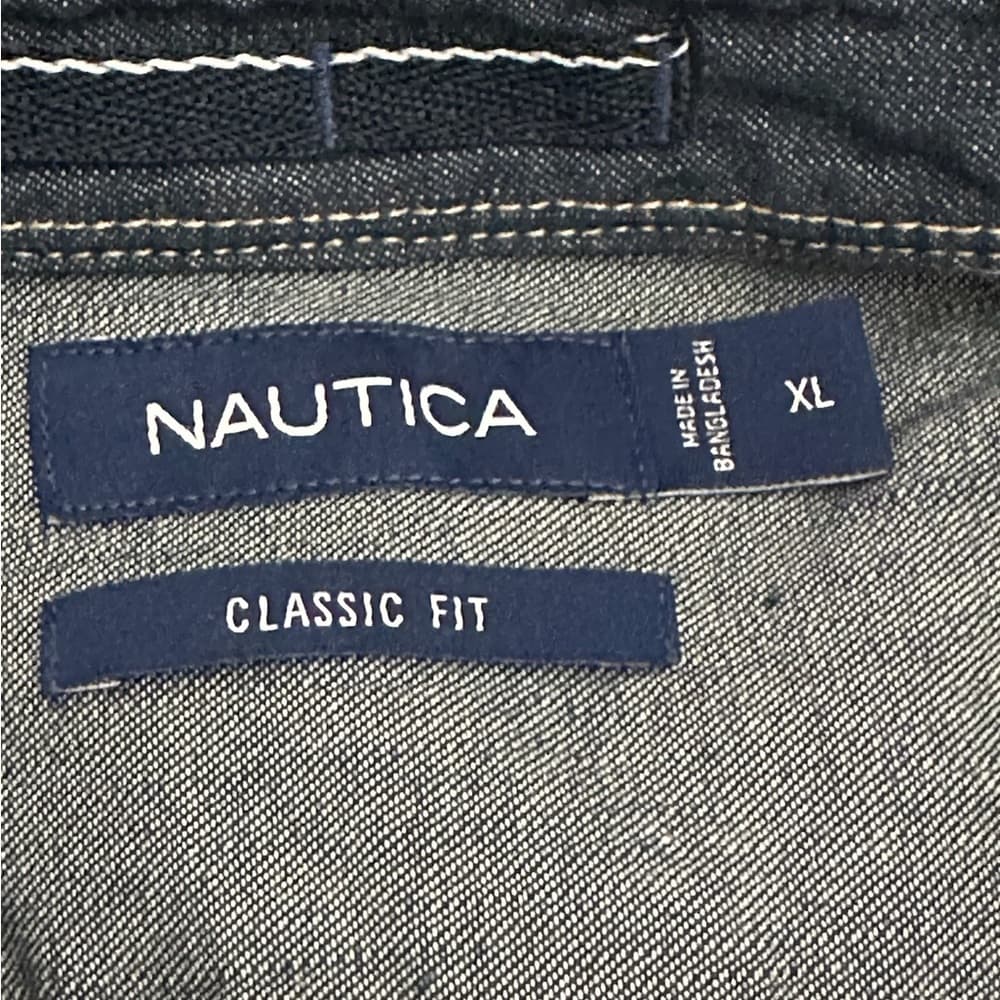 Nautica Chambray Button Down Shirt Corduroy Collar Elbow Patch Size XL Preppy - Thumbnail 5