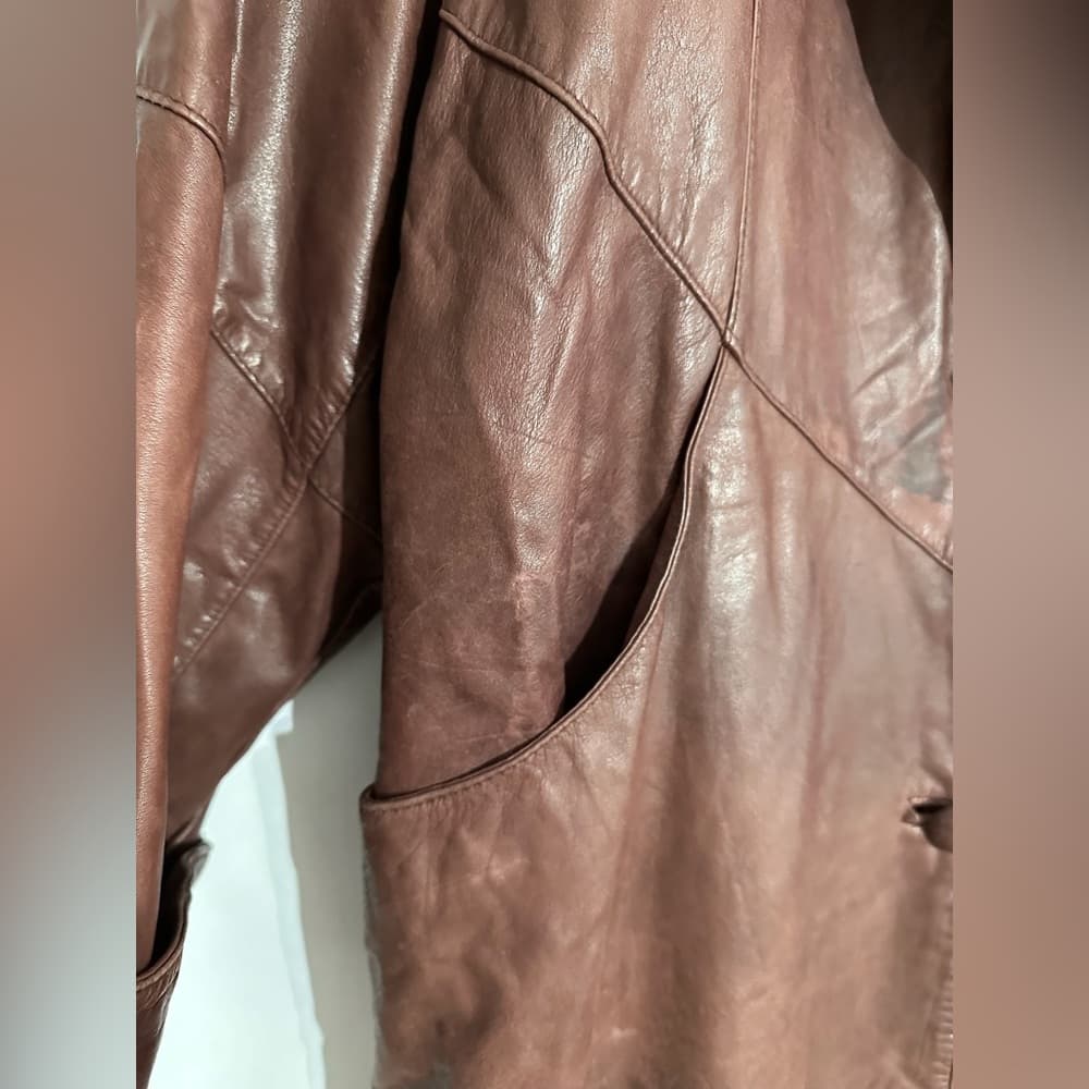 JF J. Ferrar Leather Trench Coat Brownish Red Vintage 80s 90s Large (SEE NOTES) - Thumbnail 5