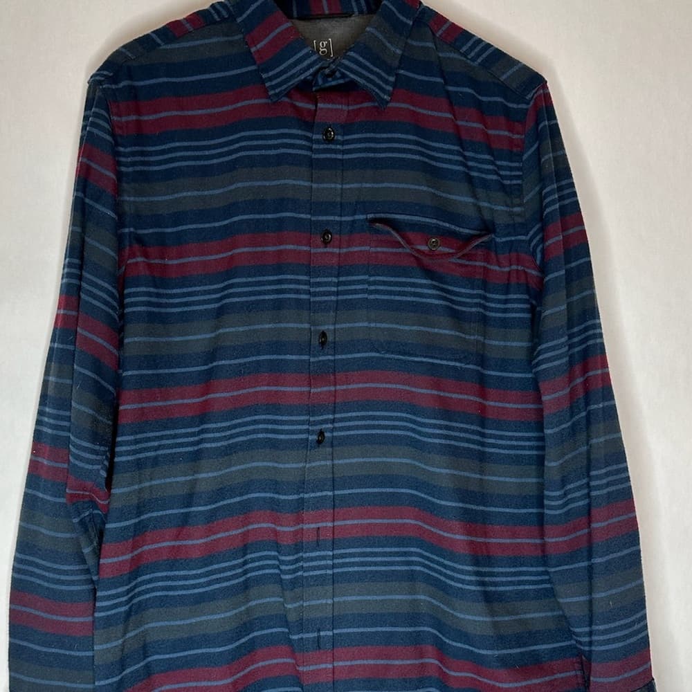George Blue & Multicolor Stripe Button Down Shirt Size Large (42–44) Grunge - Thumbnail 2
