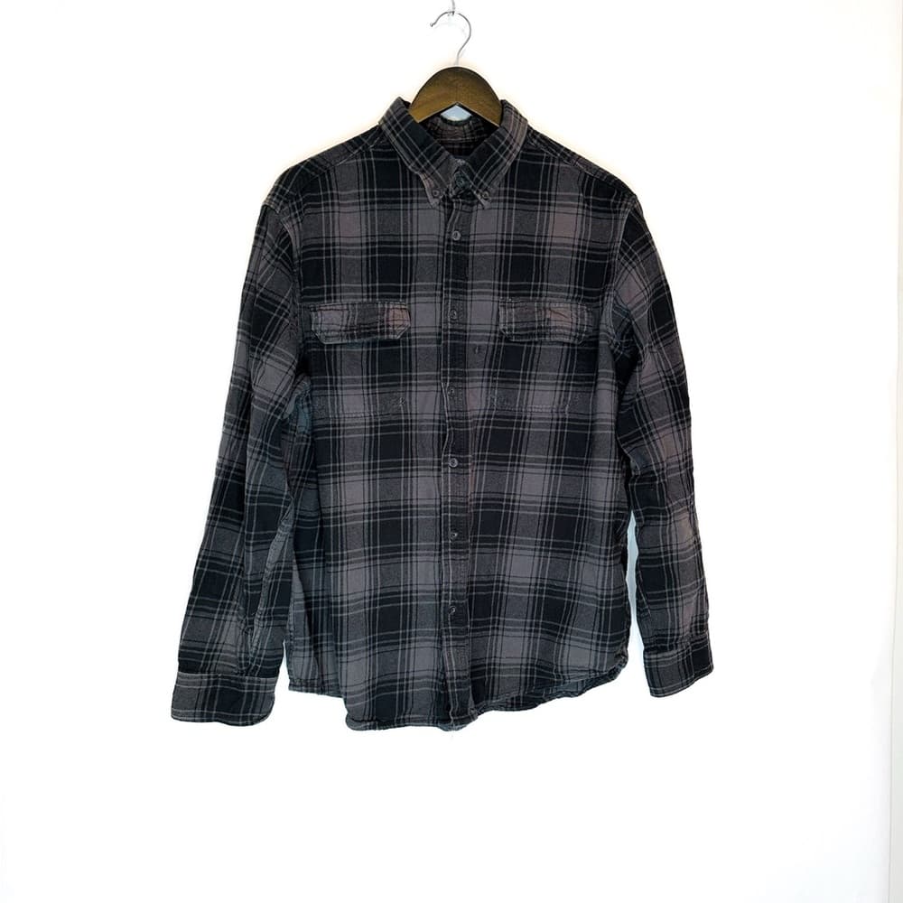 Faded Glory Black Grey Plaid Flannel Button Down Shirt Size XL (46–48) - Thumbnail 2