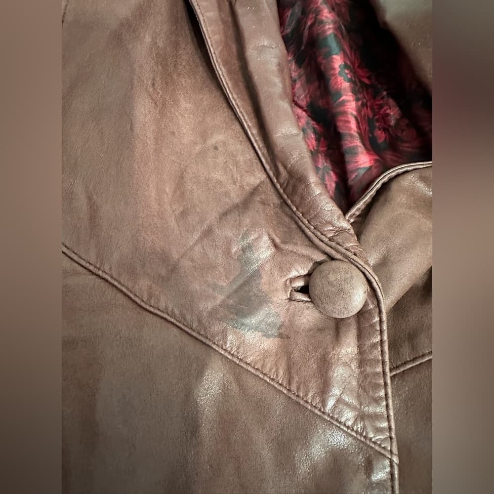 JF J. Ferrar Leather Trench Coat Brownish Red Vintage 80s 90s Large (SEE NOTES) - Thumbnail 8