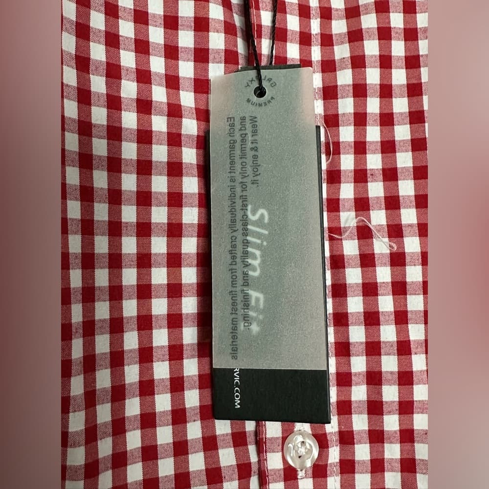 NWT Galaxy by Harvic Burgundy Red Gingham Slim Fit Button-Down Shirt Mens Medium - Thumbnail 3