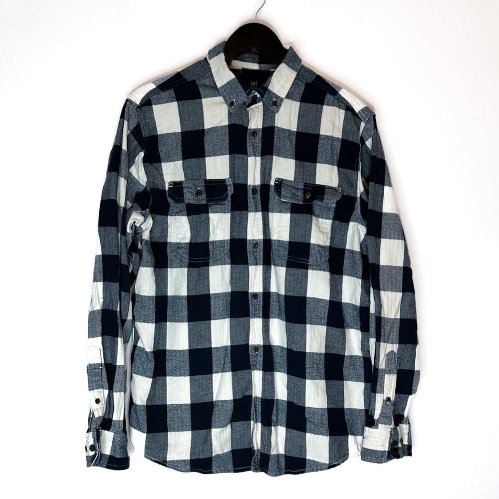 George Navy and White Buffalo Check Flannel Shirt Size Large (42–44)