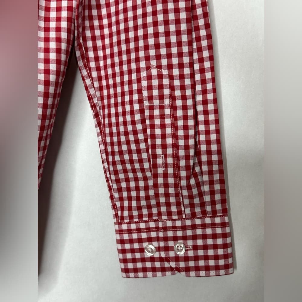 NWT Galaxy by Harvic Burgundy Red Gingham Slim Fit Button-Down Shirt Mens Medium - Thumbnail 6