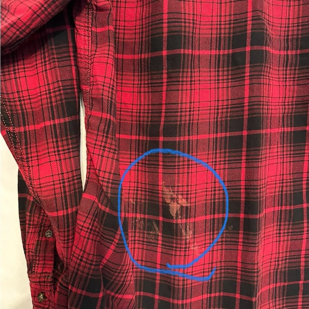 Faded Glory Red Black Plaid Flannel Shirt Size Small (34-36) FLAWED SEE NOTE - Thumbnail 4