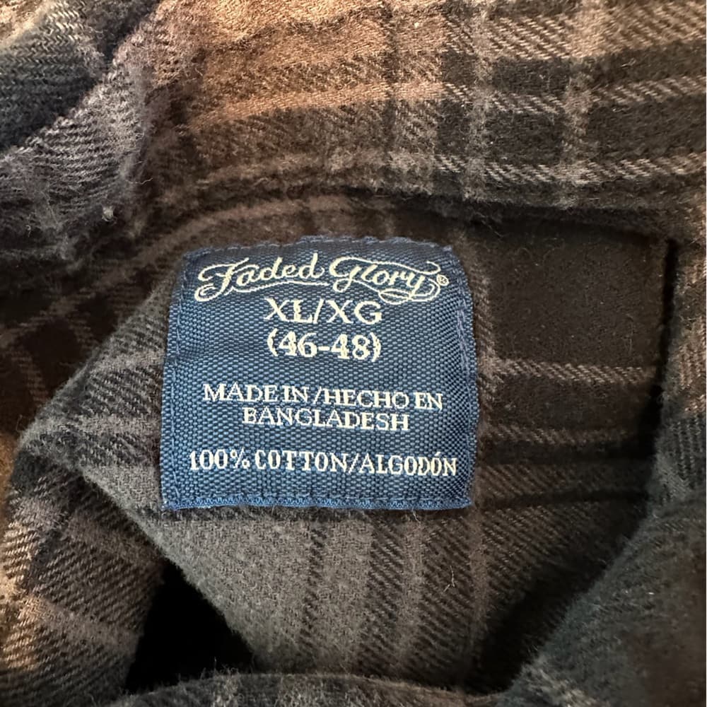 Faded Glory Black Grey Plaid Flannel Button Down Shirt Size XL (46–48) - Thumbnail 11