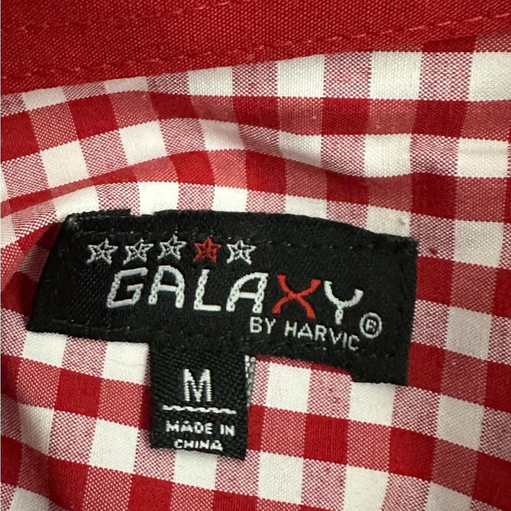 NWT Galaxy by Harvic Burgundy Red Gingham Slim Fit Button-Down Shirt Mens Medium - Thumbnail 9