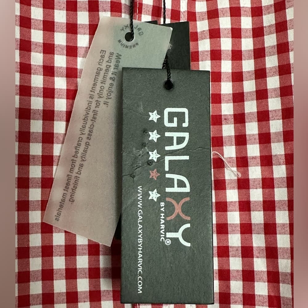 NWT Galaxy by Harvic Burgundy Red Gingham Slim Fit Button-Down Shirt Mens Medium - Thumbnail 2