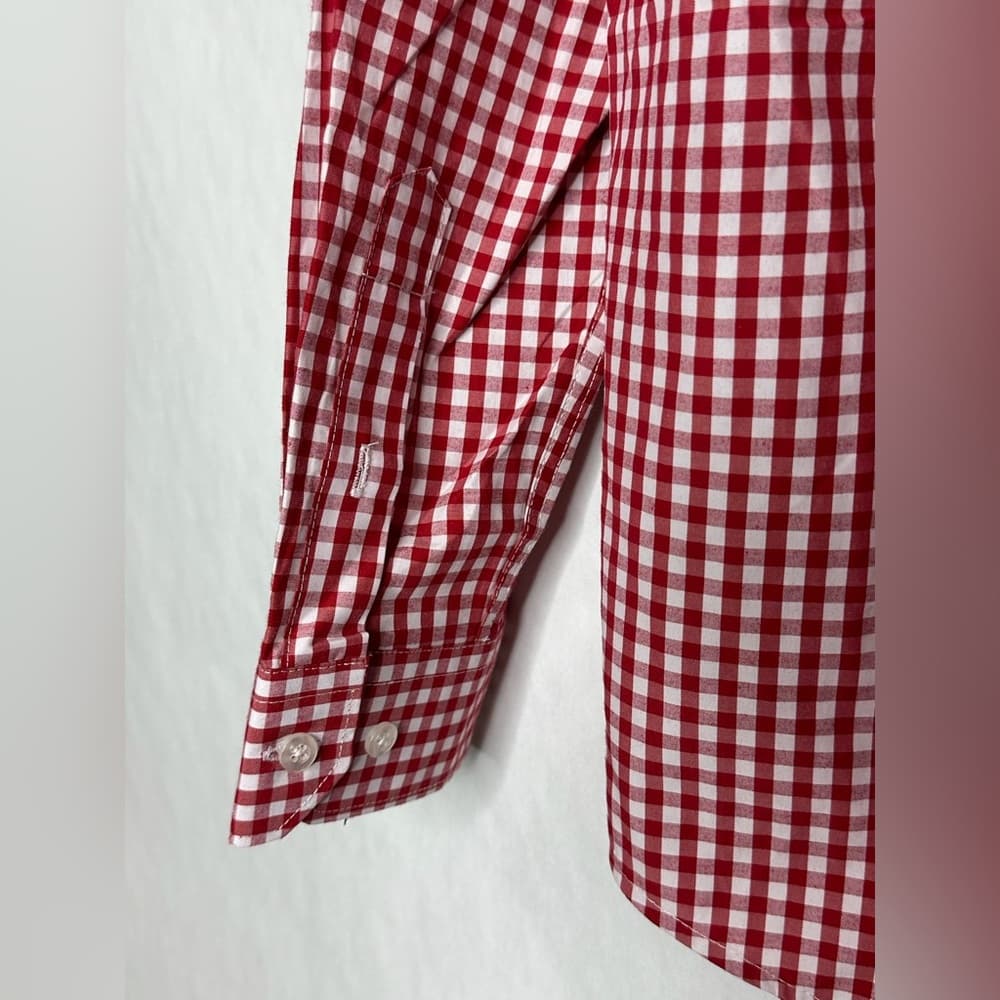 NWT Galaxy by Harvic Burgundy Red Gingham Slim Fit Button-Down Shirt Mens Medium - Thumbnail 11