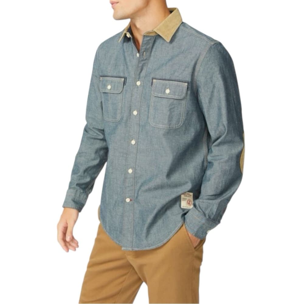 Nautica Chambray Button Down Shirt Corduroy Collar Elbow Patch Size XL Preppy - Thumbnail 10
