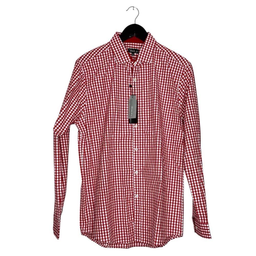 NWT Galaxy by Harvic Burgundy Red Gingham Slim Fit Button-Down Shirt Mens Medium - Thumbnail 12