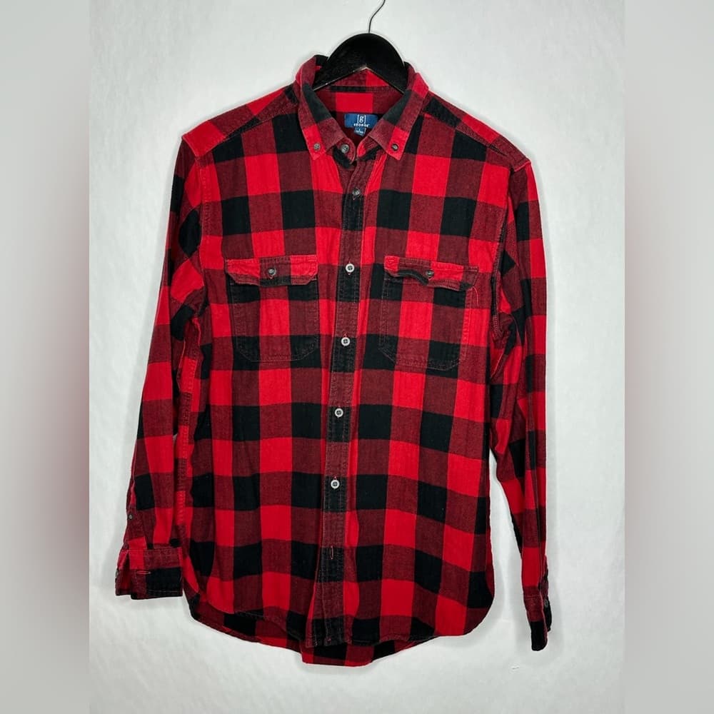 George Red Black Buffalo Plaid Flannel Button Down Shirt Men’s Large (42–44) - Thumbnail 5