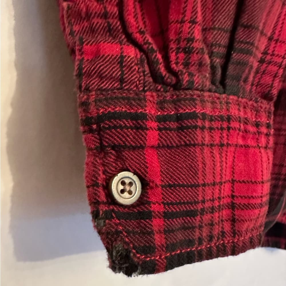 Faded Glory Red Black Plaid Flannel Shirt Size Small (34-36) FLAWED SEE NOTE - Thumbnail 5