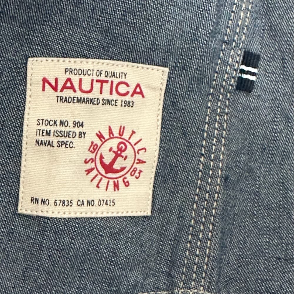 Nautica Chambray Button Down Shirt Corduroy Collar Elbow Patch Size XL Preppy - Thumbnail 7