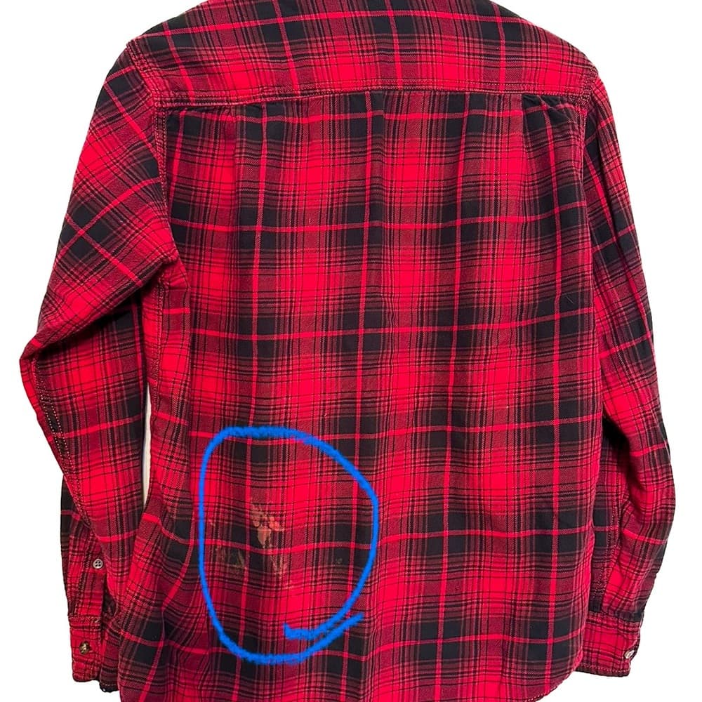 Faded Glory Red Black Plaid Flannel Shirt Size Small (34-36) FLAWED SEE NOTE - Thumbnail 3