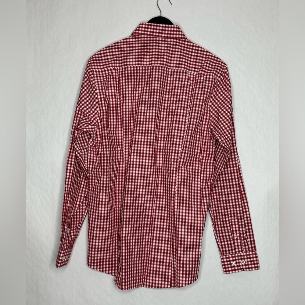 NWT Galaxy by Harvic Burgundy Red Gingham Slim Fit Button-Down Shirt Mens Medium - Thumbnail 7