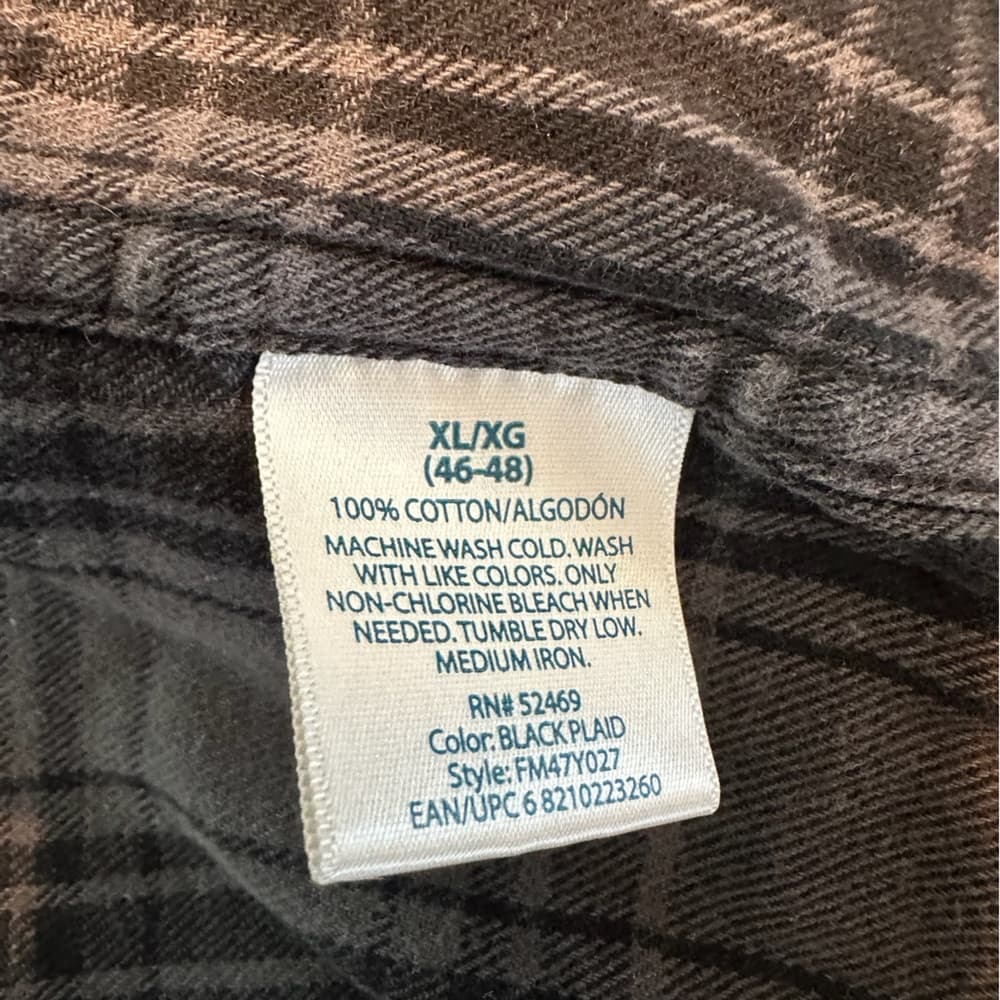 Faded Glory Black Grey Plaid Flannel Button Down Shirt Size XL (46–48) - Thumbnail 12