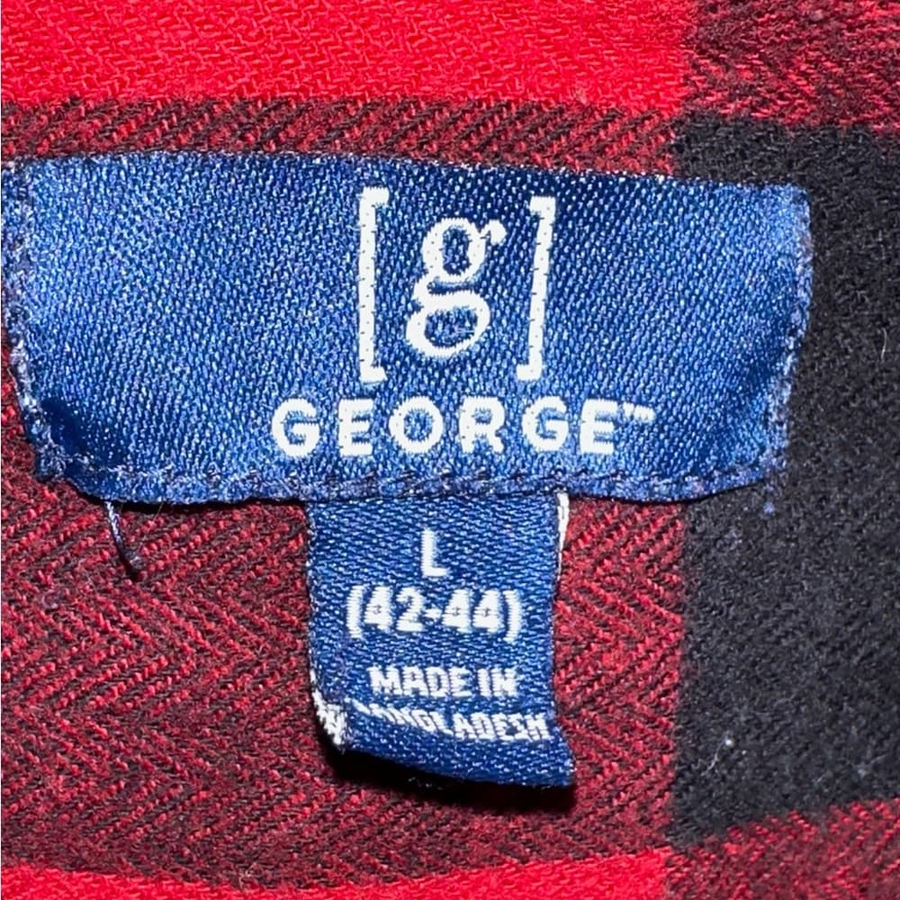 George Red Black Buffalo Plaid Flannel Button Down Shirt Men’s Large (42–44) - Thumbnail 9