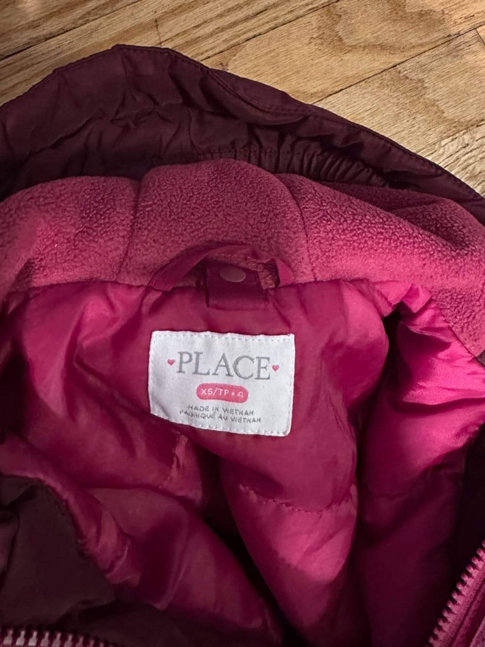 The Children’s Place Girls Pink Burgundy Hooded Puffer Winter Coat XS 4 - Thumbnail 5