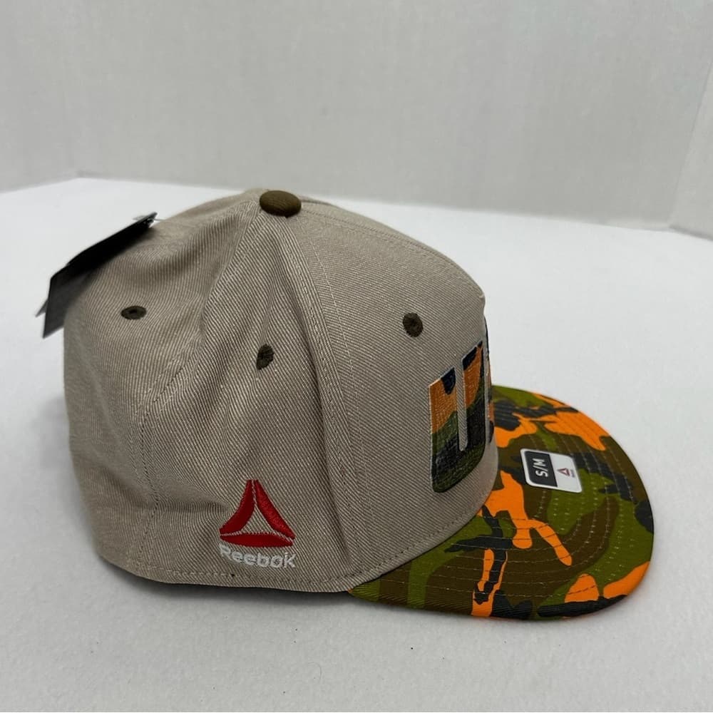 UFC X Reebok Camo Khaki Orange Flat Brim Flex SnapBack Hat RARE LE Deadstock S/M - Thumbnail 7