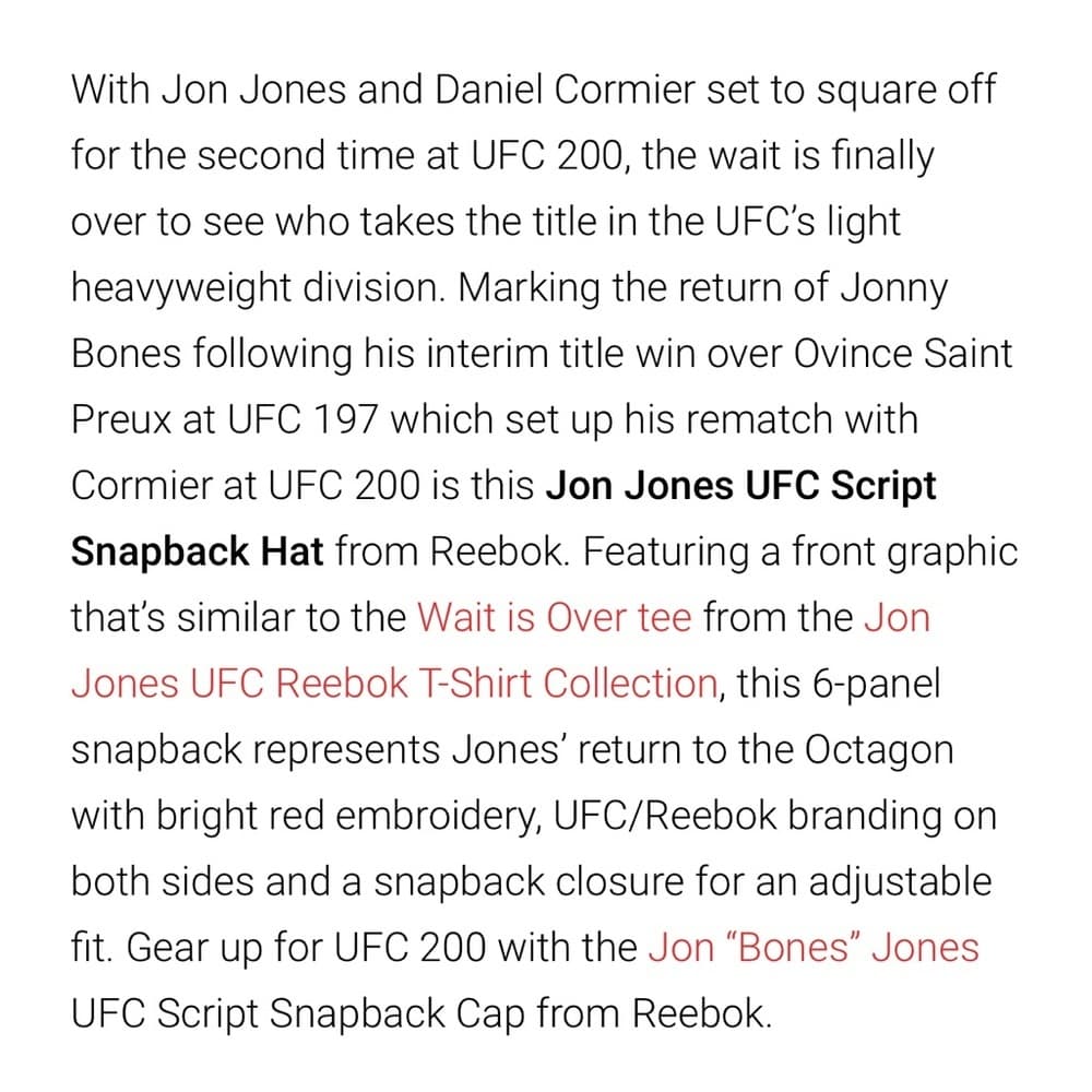 Jon "Bones" Jones UFC 200 Reebok Script Hat "The Wait is Over" Black Snapback - Thumbnail 12