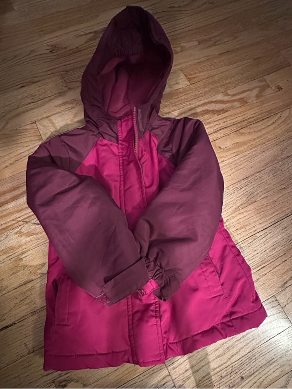 The Children’s Place Girls Pink Burgundy Hooded Puffer Winter Coat XS 4 - Thumbnail 2