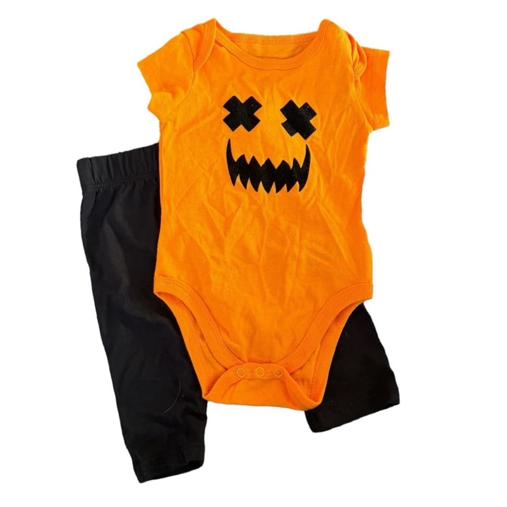 Halloween Jack-O-Lantern Face Orange Pumpkin Baby One Piece and Pants 3-6 months - Thumbnail 7