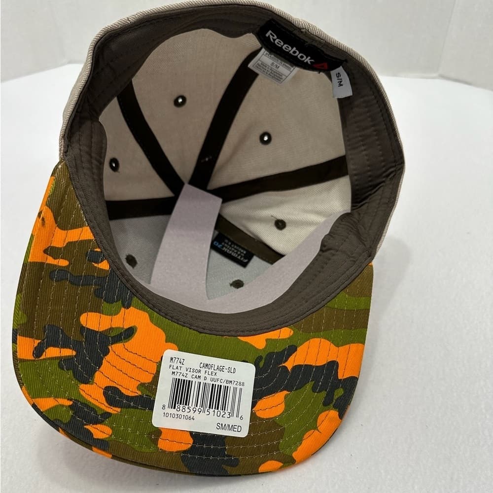 UFC X Reebok Camo Khaki Orange Flat Brim Flex SnapBack Hat RARE LE Deadstock S/M - Thumbnail 5