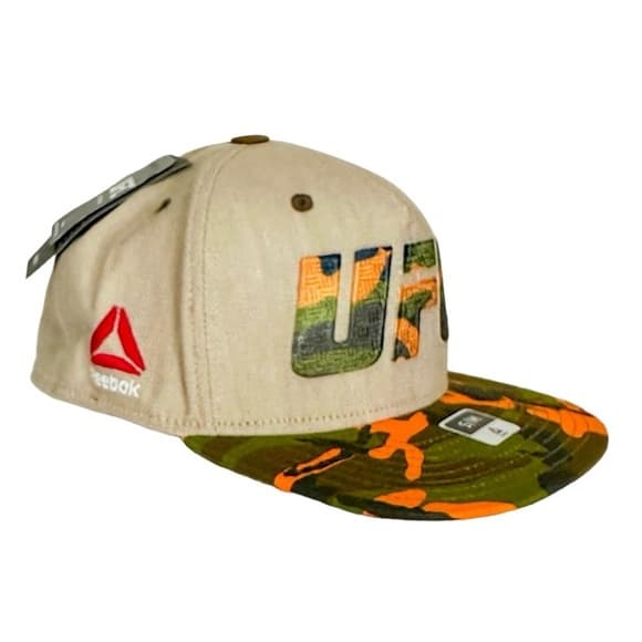 UFC X Reebok Camo Khaki Orange Flat Brim Flex SnapBack Hat RARE LE Deadstock S/M - Thumbnail 15