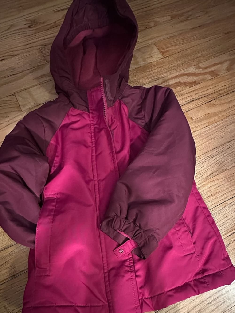 The Children’s Place Girls Pink Burgundy Hooded Puffer Winter Coat XS 4 - Thumbnail 3