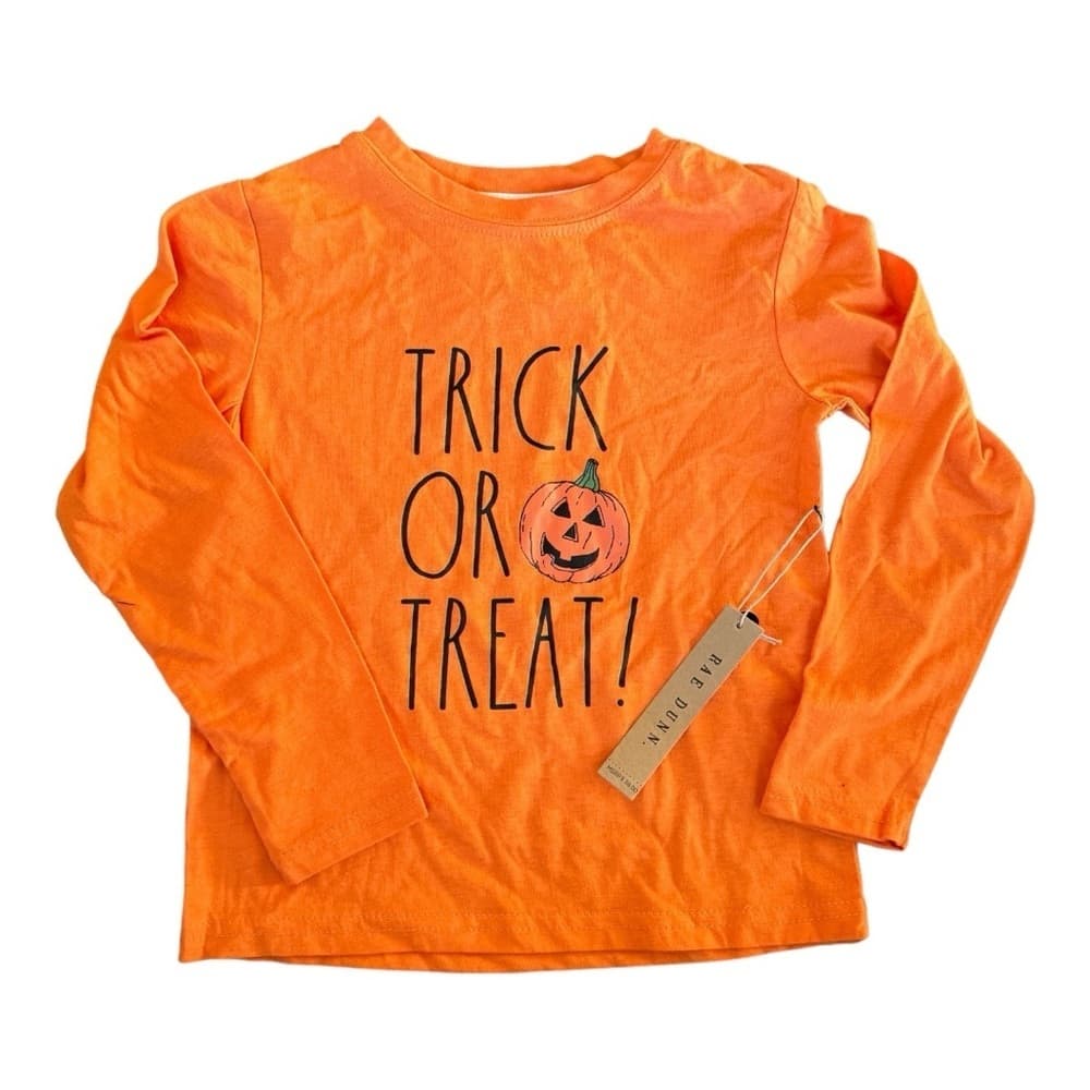 Rae Dunn Trick or Treat Halloween Pumpkin Long Sleeve Orange Tee T-shirt Kids 5 - Thumbnail 9