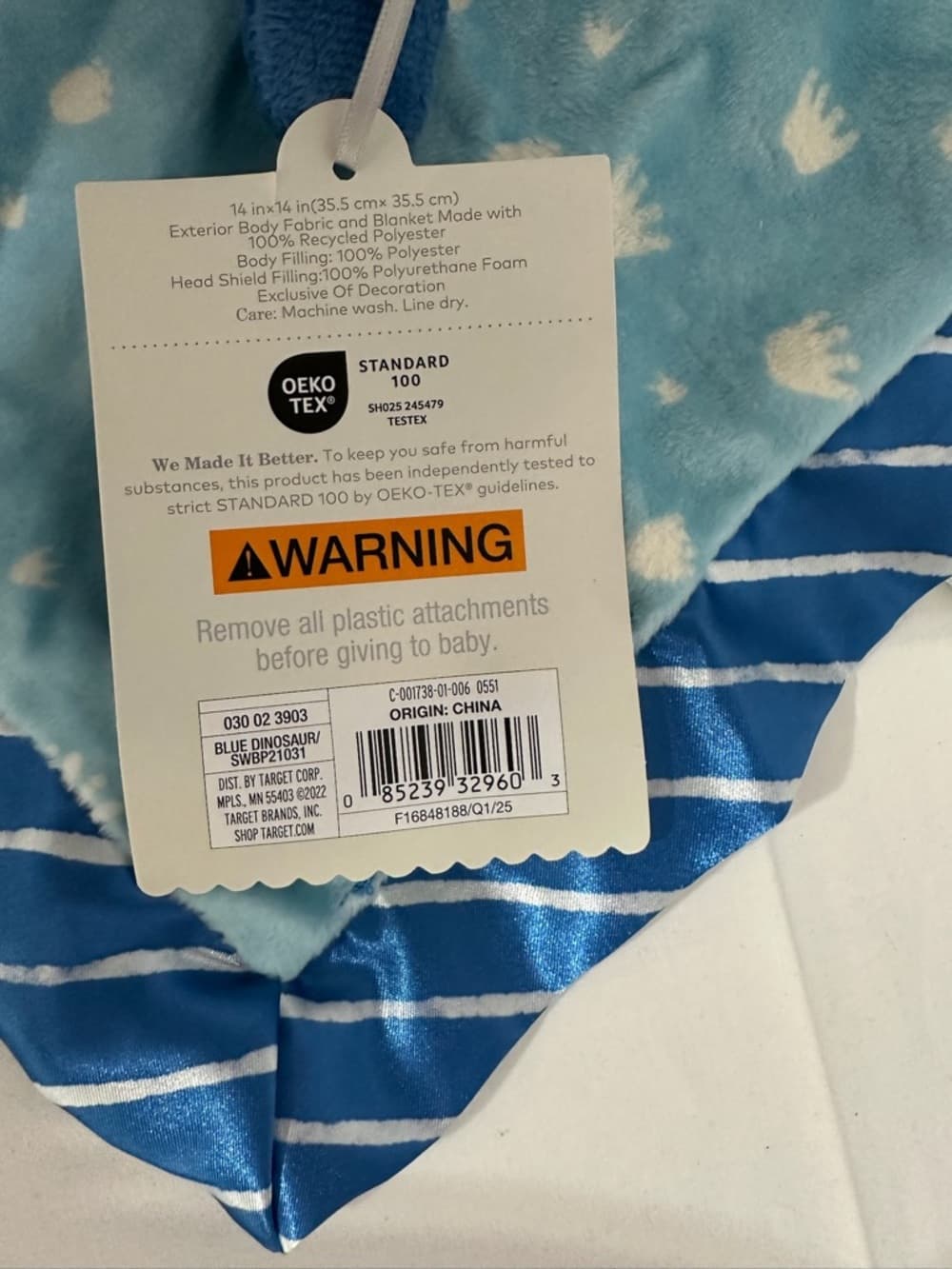 NWT Cloud Island Blue Dinosaur Baby Security Blanket Lovey Plush Gift Idea - Thumbnail 3