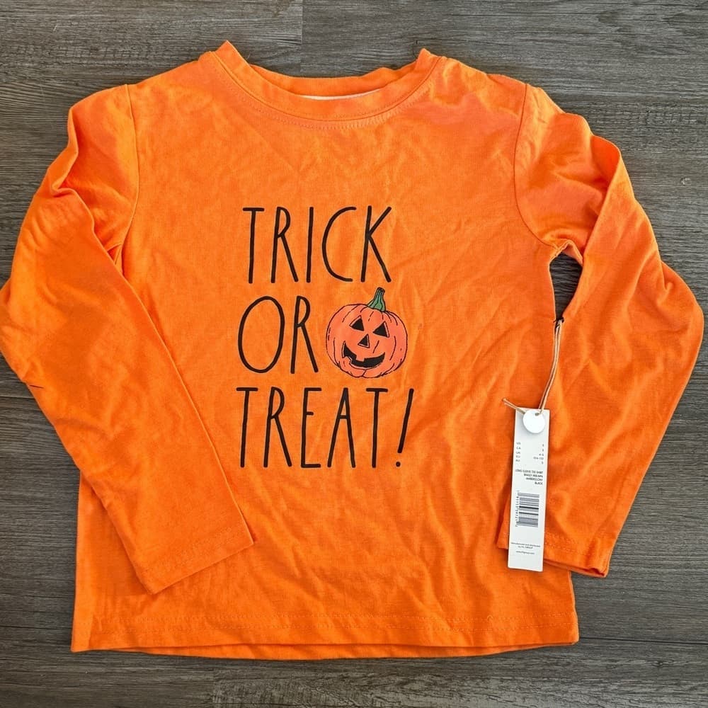 Rae Dunn Trick or Treat Halloween Pumpkin Long Sleeve Orange Tee T-shirt Kids 5 - Thumbnail 8