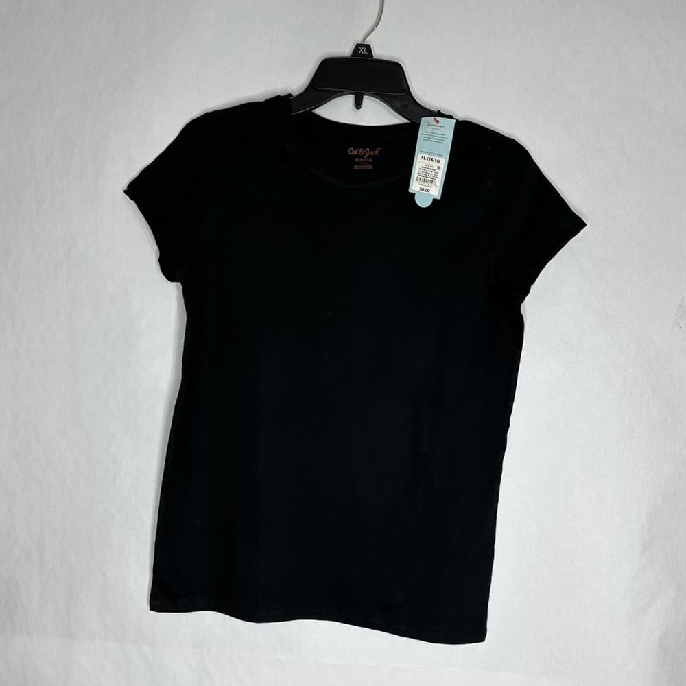 NWT Cat & Jack Black Basic Tee Youth XL (14/16) Short Sleeve Minimal Schoolwear - Thumbnail 4