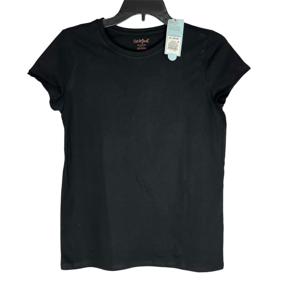 NWT Cat & Jack Black Basic Tee Youth XL (14/16) Short Sleeve Minimal Schoolwear - Thumbnail 8