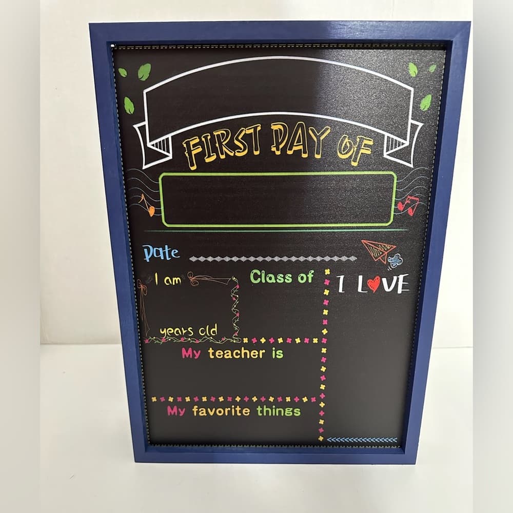 NIB First Last Day of School Folding Double Sided Chalkboard Photo Prop Blue - Thumbnail 4