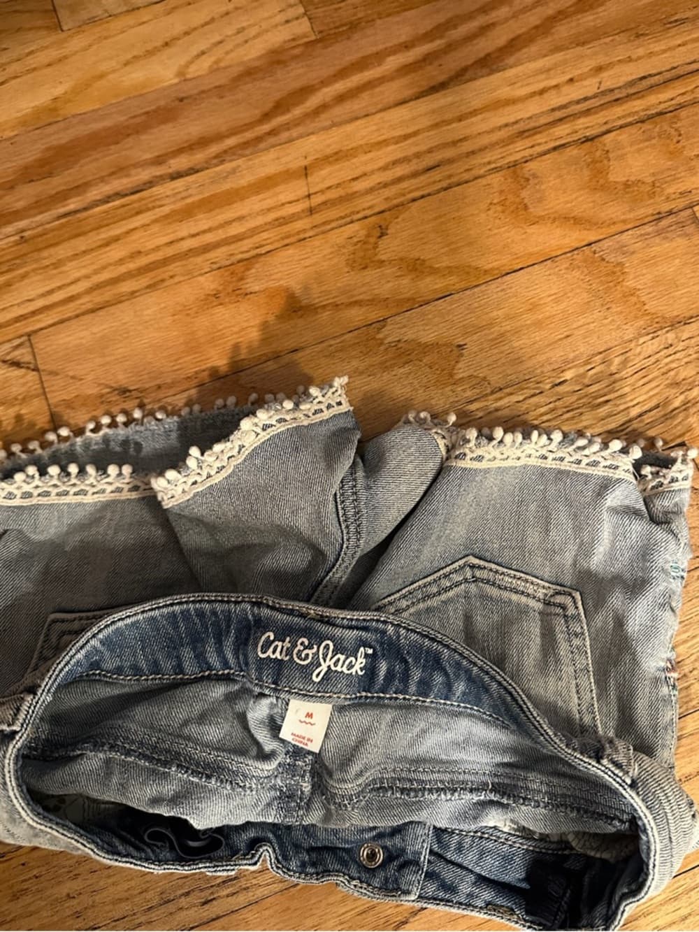 Cat & Jack Girls Embroidered Denim Shorts Boho Fringe Hem Girls Medium - Thumbnail 3