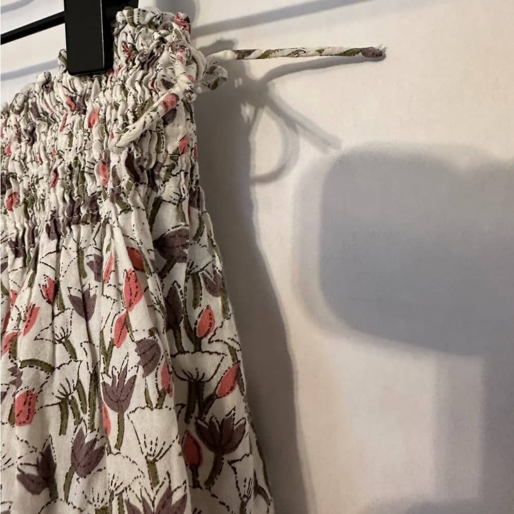 Bonpoint Floral Print Tiered Cotton Skirt with Elastic Drawstring Waist Girls 6 - Thumbnail 3