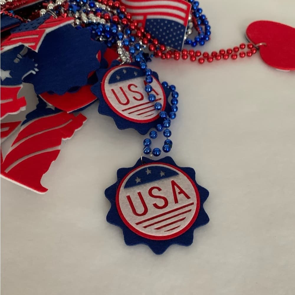 Patriotic USA Necklace Set Red, White & Blue Beads Party Accessories July 4th - Thumbnail 5